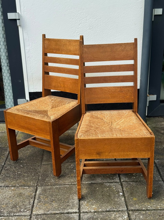 Paar Amsterdamse School Eetkamerstoelen – Wood, Wicker (photo 10 of 10)