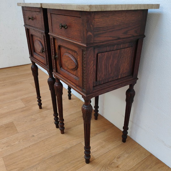 Image 1 of Set Vintage Antieke nachtkastjes bijzetkastjes marmer blad