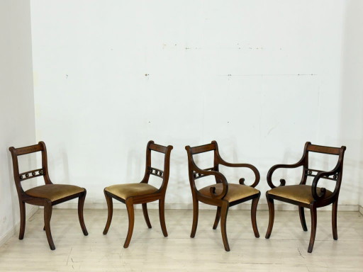 4er Set Kolonialstil Esszimmerstühle / Mahagoni Stühle / Vintage Küchenstühle