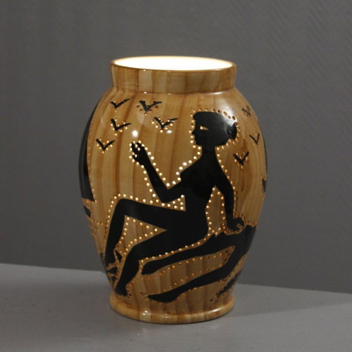 Grandjean Jourdan in Vallauris - Openwork ambient lamp with marine scene decoration, 1950s