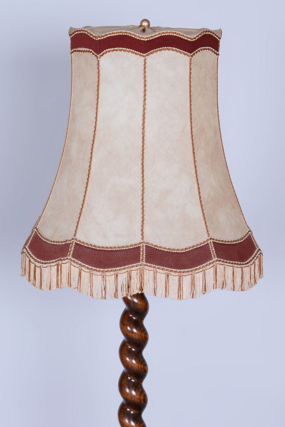 Lámpara de pie Art Déco original, nueva electrificación, roble, textil, checa, década de 1920. (photo 14 of 14)