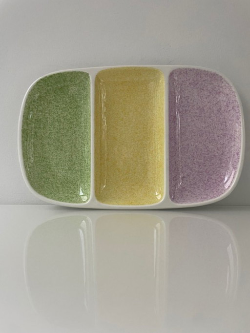 Vintage Gien France serving dish with pastel sections