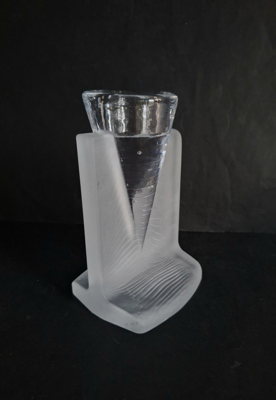 Image 1 of Kosta Boda crystal candlestick, Ice Age style. Designed by Kjell Engman in 2004.