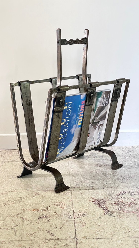 Image 1 of Vintage Brutalist Steel Magazine Rack