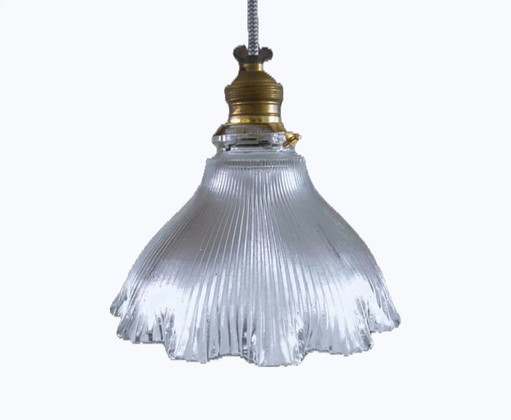 Suspension Holophane française antique – Années 20/30 – Verre prismatique / Art Déco