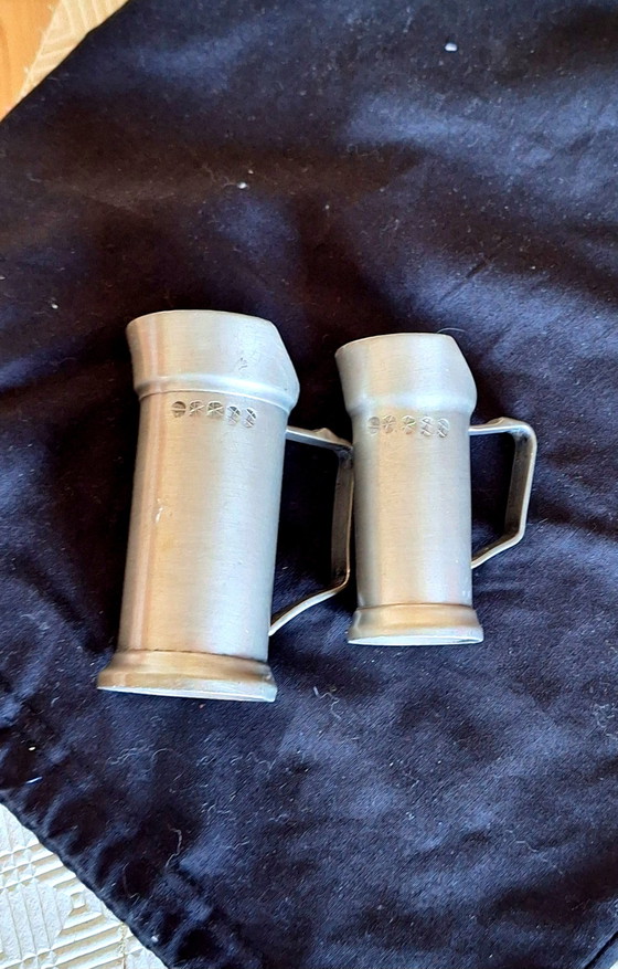 Vintage Belgische Geerinck 94% Tin Maatbekers / Steins - Set van 2 – Greenick, Keukenaccessoires, Metal (photo 6 of 6)