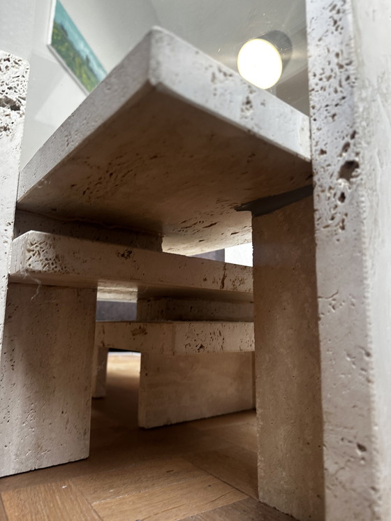 Image 1 of Willy Ballez salontafel van travertin en glas