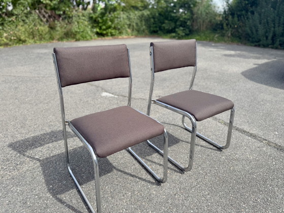 Set van twee Space Age chromen stoelen vintage jaren 70 – Eetkamerstoelen, Textile (photo 4 of 4)