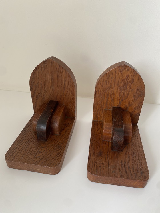 Image 1 of Art deco wooden bookends - Amsterdam school - Vintage