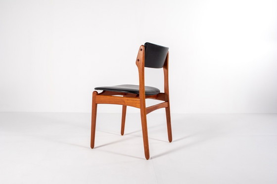 Image 1 of Set of 4 Mid-Century Danish Teak Dining Chairs with Black Skai Seats, 1960s