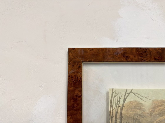 Classic English print Hunting Scene in walnut frame, Art, Glass, Paper, Brown (photo 4 of 5)