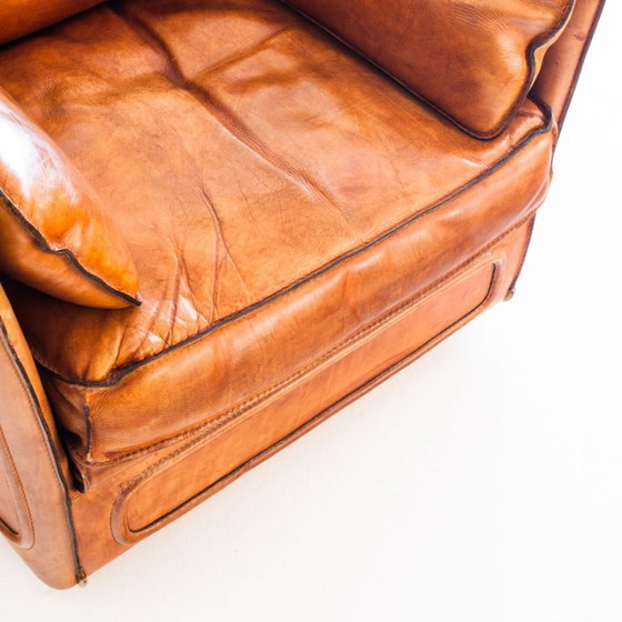 Fauteuil club vintage Roche Bobois. Cuir de buffle camel. France, années 1980 – Leather (photo 7 of 18)