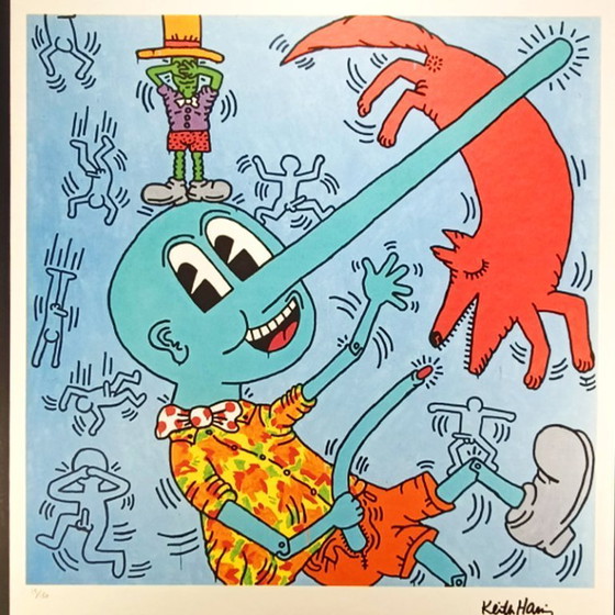 Image 1 of Lithografie van Keith Haring uit de jaren 1990, gelimiteerde oplage, genummerd met potlood.
