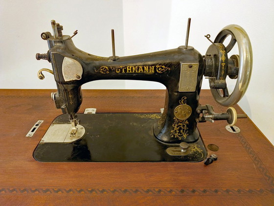 Ancien meuble de machine à coudre (circa 1900), Rothmann, Tables d'appoint, Fonte, Bois, Noir (photo 5 sur 12)