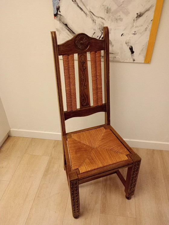 Image 1 of 6 x brutalist stoelen eik Baskisch vintage