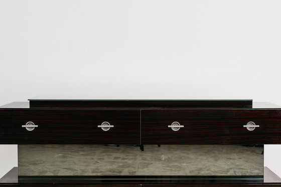 Image 1 of Commode en placage de bois et verre, design cubique moderne des années 1980
