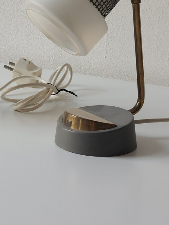 Image 1 of Vintage Mid Century Tafellampen Bedlampjes Opaalglas Messing
