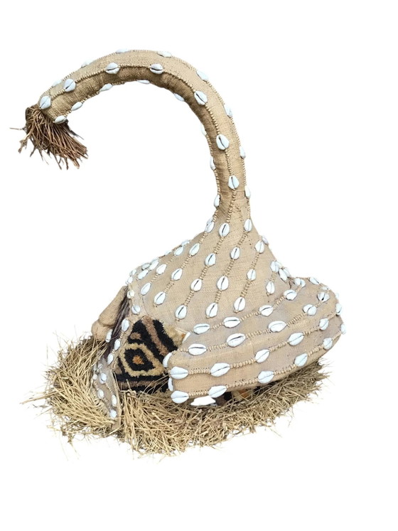 Maschera-elmo elefante Kuba Mukyeem / Mukenga, Congo, Cipree & rafia, Decorazioni murali, Tessile, Marrone (foto 3 di 9)