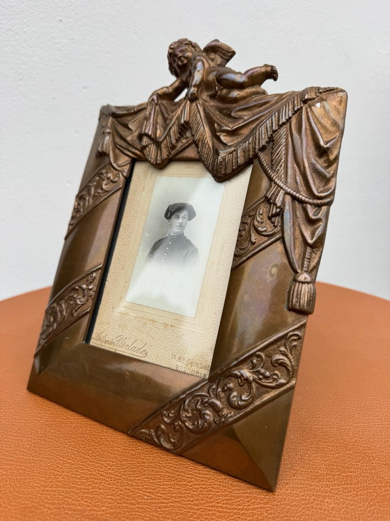 Art Nouveau Bronzen Cherubijn Fotolijst, Fotolijsten, Gold (foto 6 van 15)