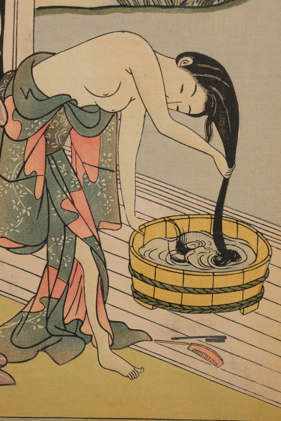 Image 1 of Japanischer mittelgroßer Faltparavent mit Holzschnitten