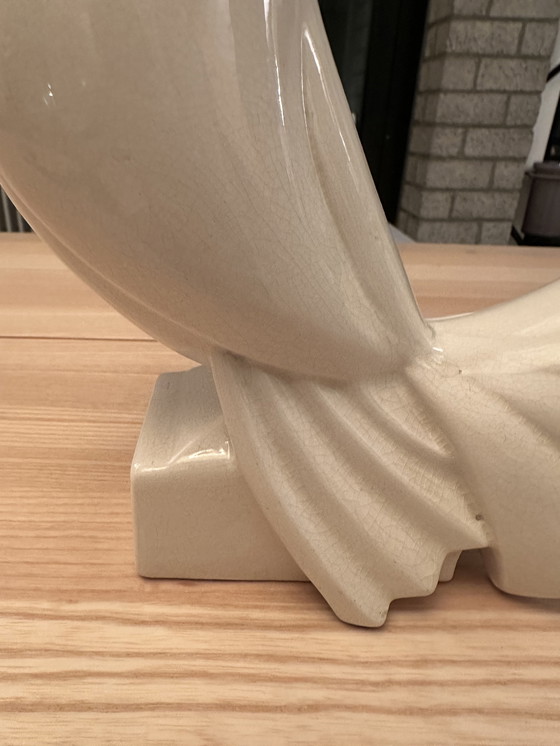 Image 1 of Art Deco craquele beeld duif Jacques Adnet