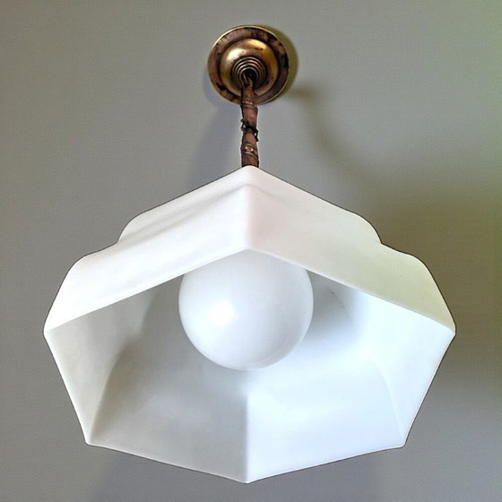 Image 1 of Art Deco hanglamp van wit opaalglas, jaren 1940