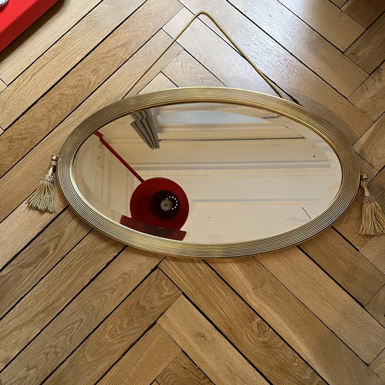 Image 1 of Ovale Art Deco afgeschuinde spiegel – jaren 30/40