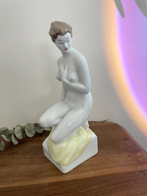 Hollohaza Hungarian Porcelain Nude Lady Statue