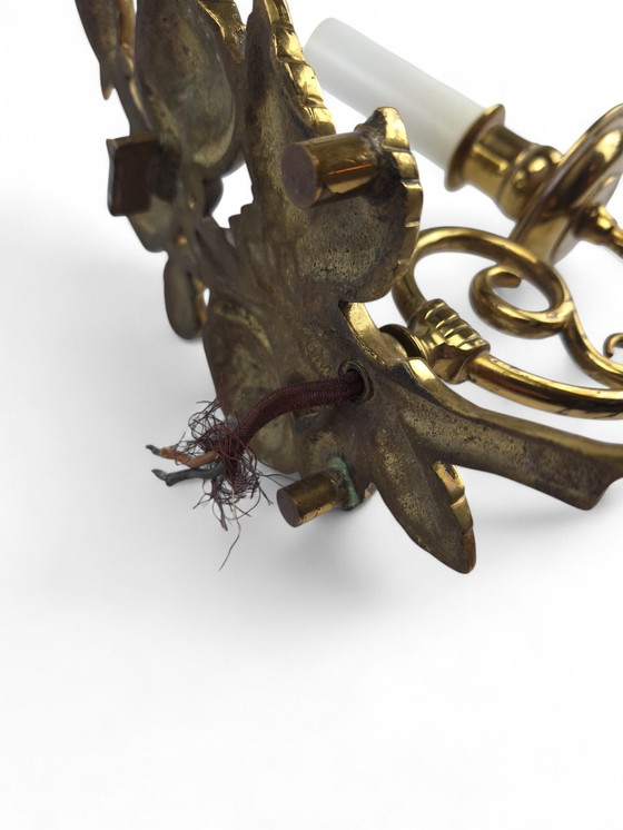 Image 1 of Antique brass wall candle holder stand Floral electric