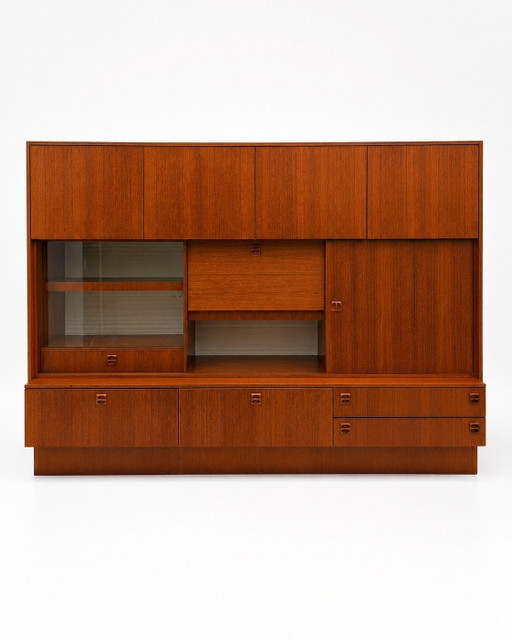 Mueble de pared danés de teca de estilo moderno de mediados de siglo.