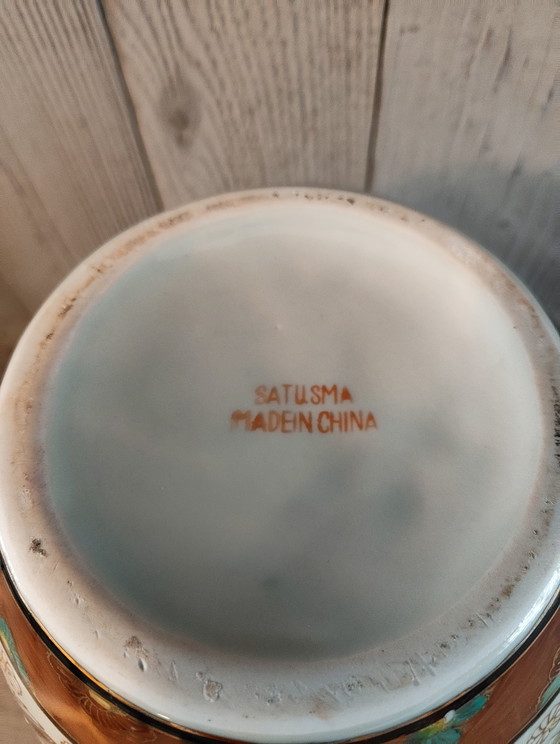 Image 1 of Beautiful Set of 3 Vintage Satsuma Ginger Jars