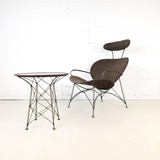 Vintage Yuzuru Yamakawa easy chair met salontafel