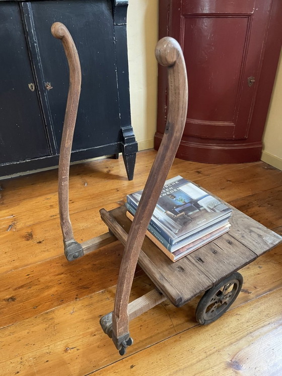 Image 1 of Vintage Wooden Industrial Stick Trolley Etagere Display Table Shopping Cart