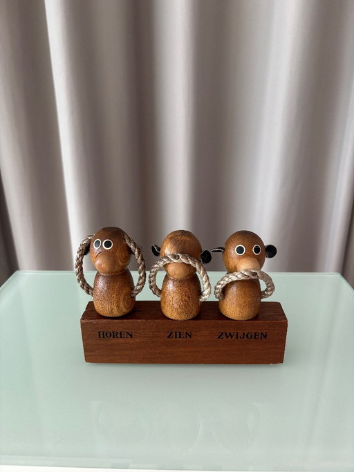 Set apribottiglie 'Tre Scimmie Sagge', in legno