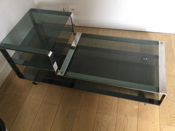 Image 1 of Salontafel / Laag kastje, Italiaans design in gerookt glas en staal