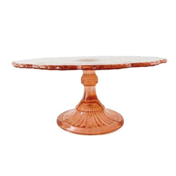 Image 1 of Art Deco Tortenplatte Luxval Val St. Lambert rosa 1930er Jahre