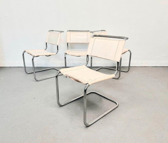 1/4 Mart Stam Thonet S33 Cantilever Chair White Leather Patina – Dining chairs, Metal, Vintage (photo 2 of 12)