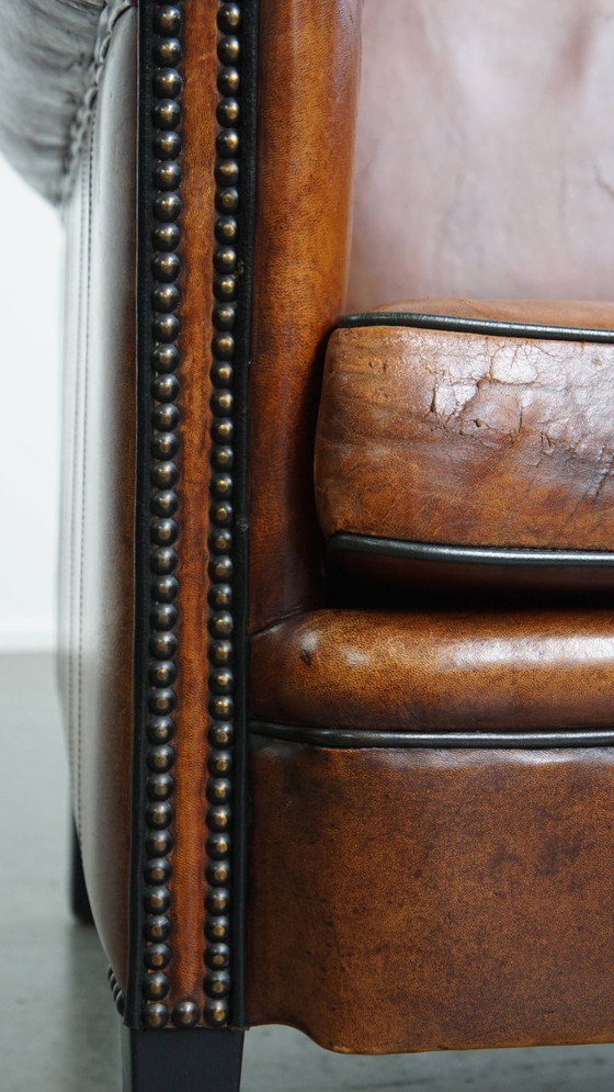 Image 1 of Schapenleren design fauteuil/ armchair in een cognac kleur