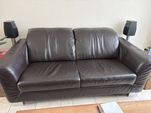 2,5-Sitzer-Sofa Montel, braunes Echtleder mit verstellbarer Rückenlehne – banken, Leather, Metal