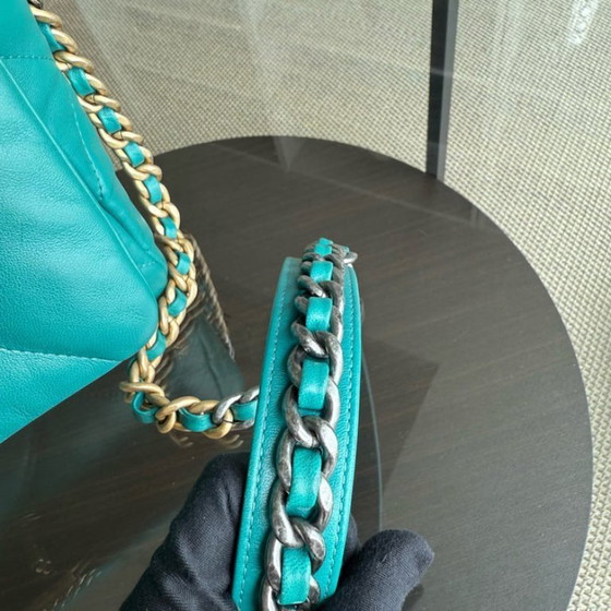 Image 1 of Chanel 19 Bag Small - Quilted Goatskin Green Blue Two-tone Hardware Series 30