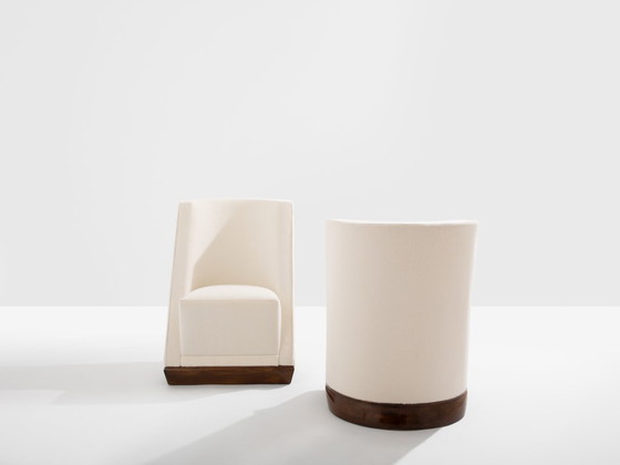 Image 1 of Louis Sognot paar modernistische fauteuils walnoot wit alpaca 1927