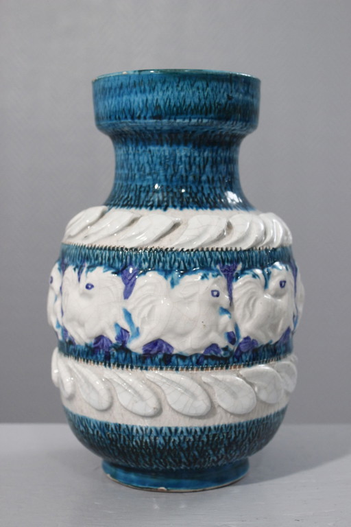 Vase aux chevaux Italie 1960s Fratelli Fanciullacci style Bitossi Aldo Londi