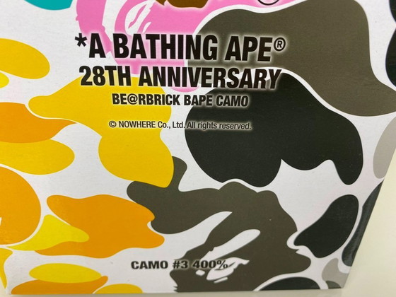 Image 1 of Bearbrick BAPE A BATHING APE 28. Jubiläum 03 CAMO #3 400% MEDICOM Toys