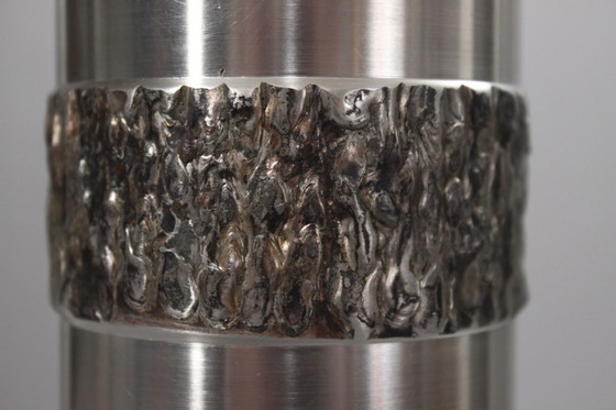 Image 1 of Vintage brutalistische rolvaas, gelast en gepolijst staal, jaren 70.