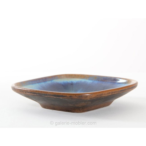 Scandinavisch blauw keramiek vierkant kommetje van Michael Andersen en Amp, 1970
