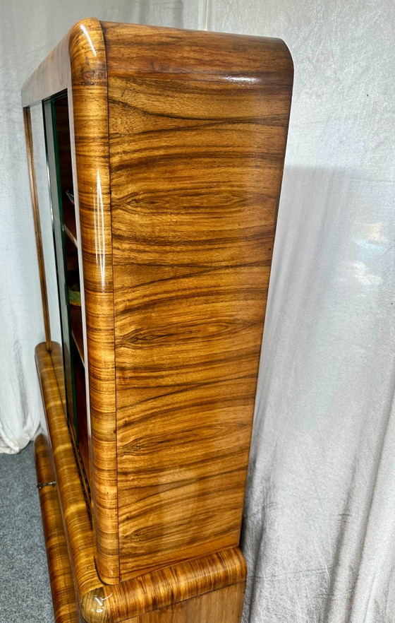 Antique Art Deco Style Display Cabinet Burr Walnut 1920s/30s, Wood, Brown (photo 4 of 15)