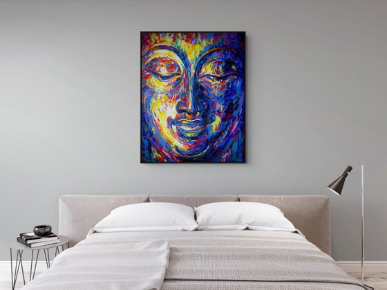 Image 1 of Unique hand-painted Buddha painting "Inner Joy" – Seksak Jaichumchen – 100 × 120 cm