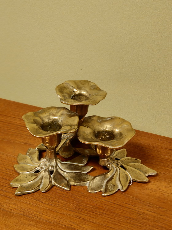 Image 1 of Vintage Brass Art Nouveau Candlestick Candle Holder