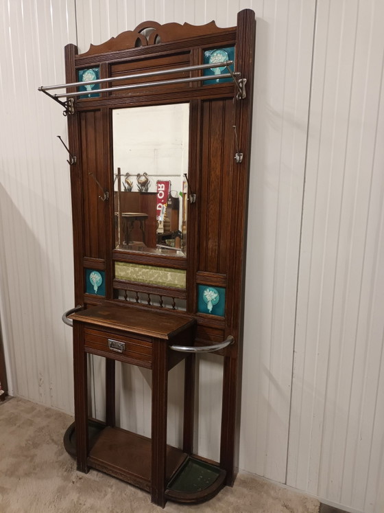 Art Nouveau Coat Rack, Shelving unit, Ceramic, Wood, Brown (photo 2 of 13)
