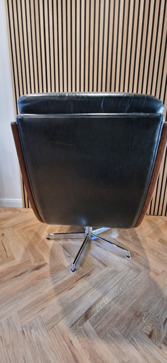 Image 1 of Eugen Schmidt Drehsessel mit Fußhocker Leder schwarz 